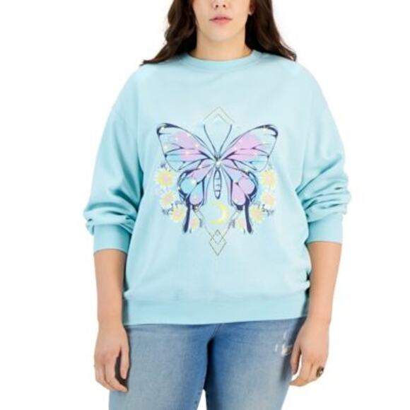 Rebellious One Juniors Trendy Plus Size Butterfly Bloom Blue Grass, Size 3X - Picture 1 of 1